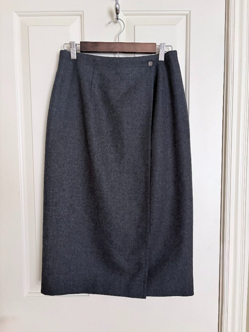 Vintage Brooks Brothers 100% Wool Pleated Wrap Midi Skirt Gray 8 Lined